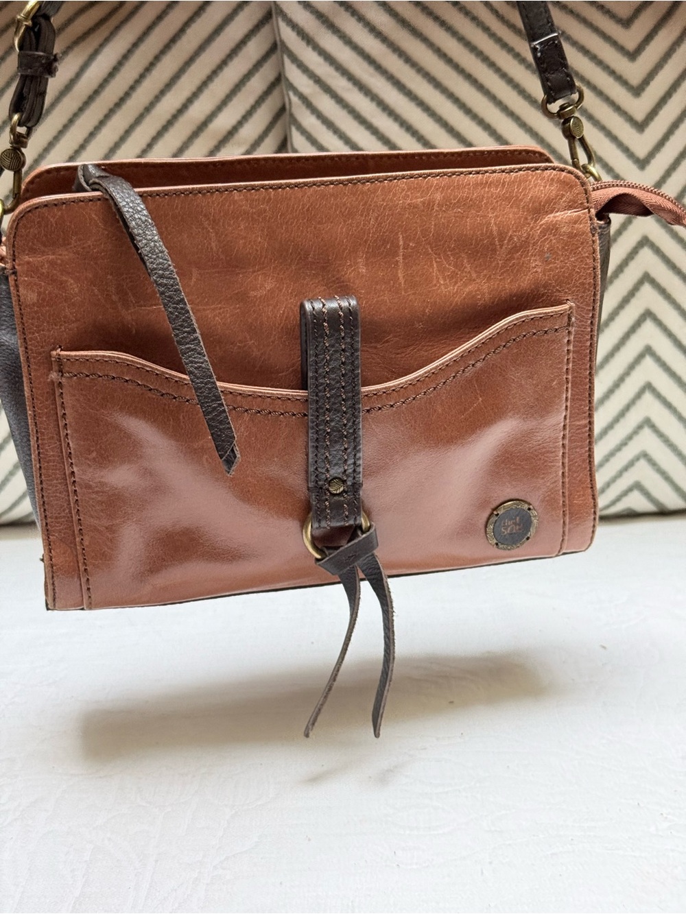 The Sak Brown Crossbody with Dark Brown Strap Accents